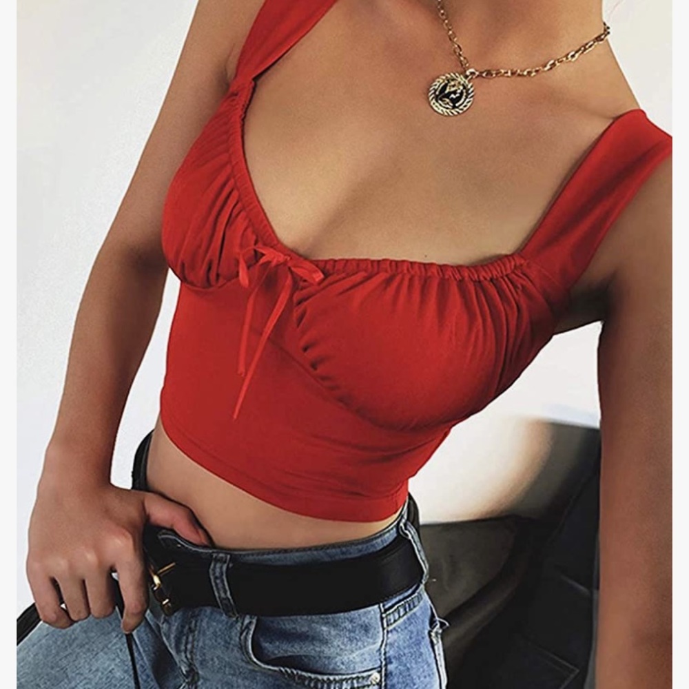 Red Vintage Bow Tie Blouse